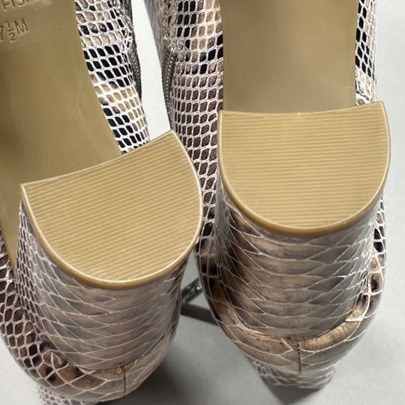 NEW Marc Fisher Boots Womens 7.5 brown snakeskin block heels ankle booties - Picture 10 of 13